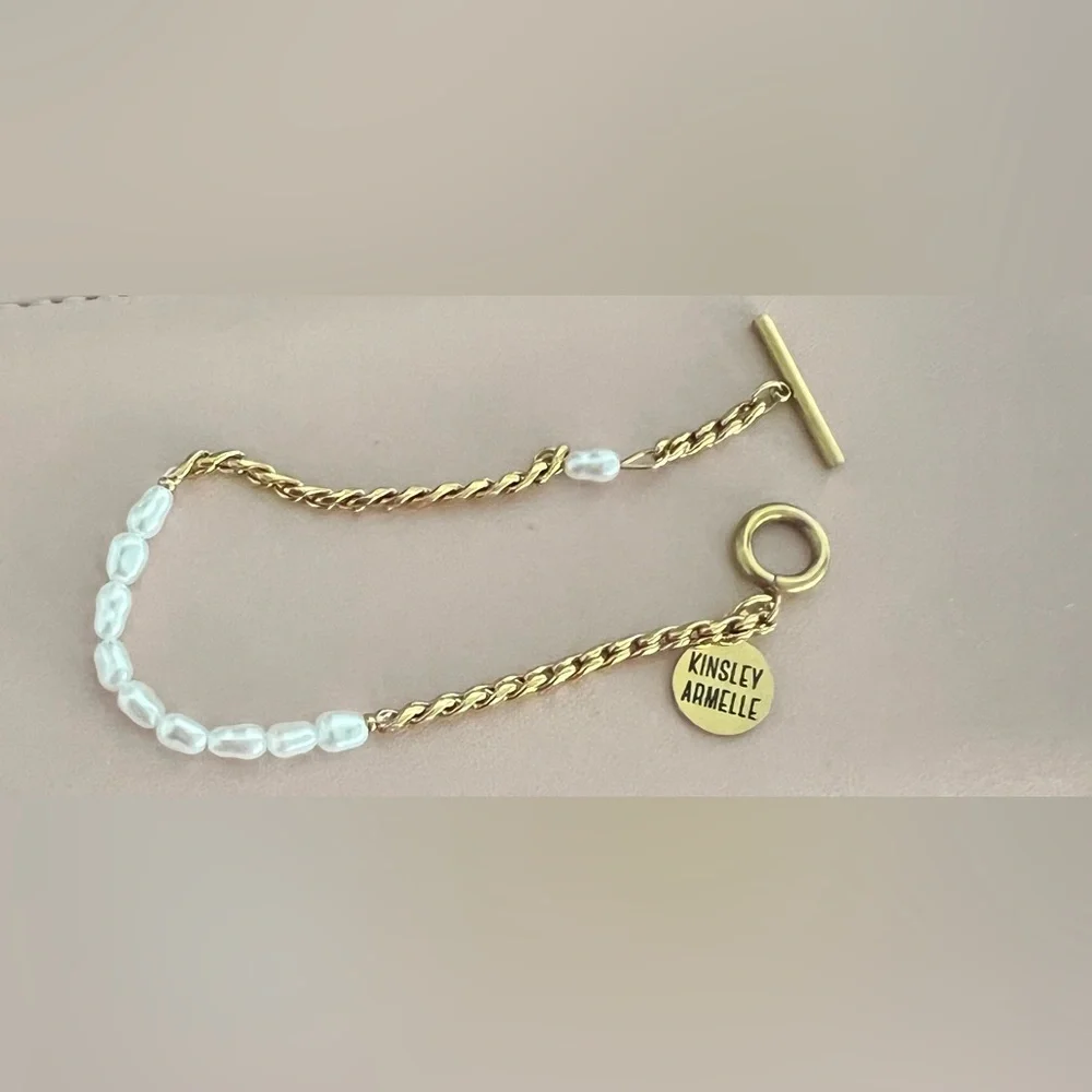 Kinsley Armelle Gold Bracelet with Decorative Accent Beads
 (Mother Of Pearl) - Picture 2 of 3